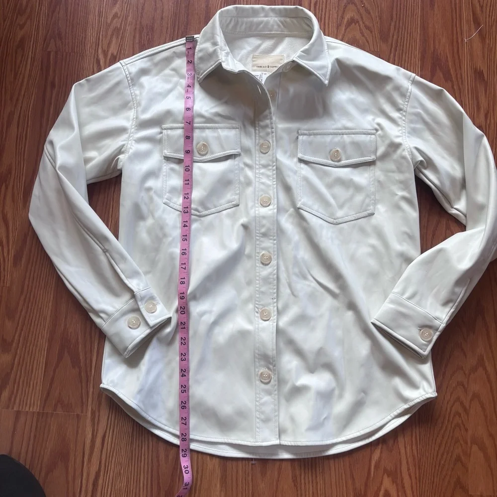 NEW Thread & Supply Cream Faux Leather Shirt Jacket‎ Shacket Sz Small Minimalist